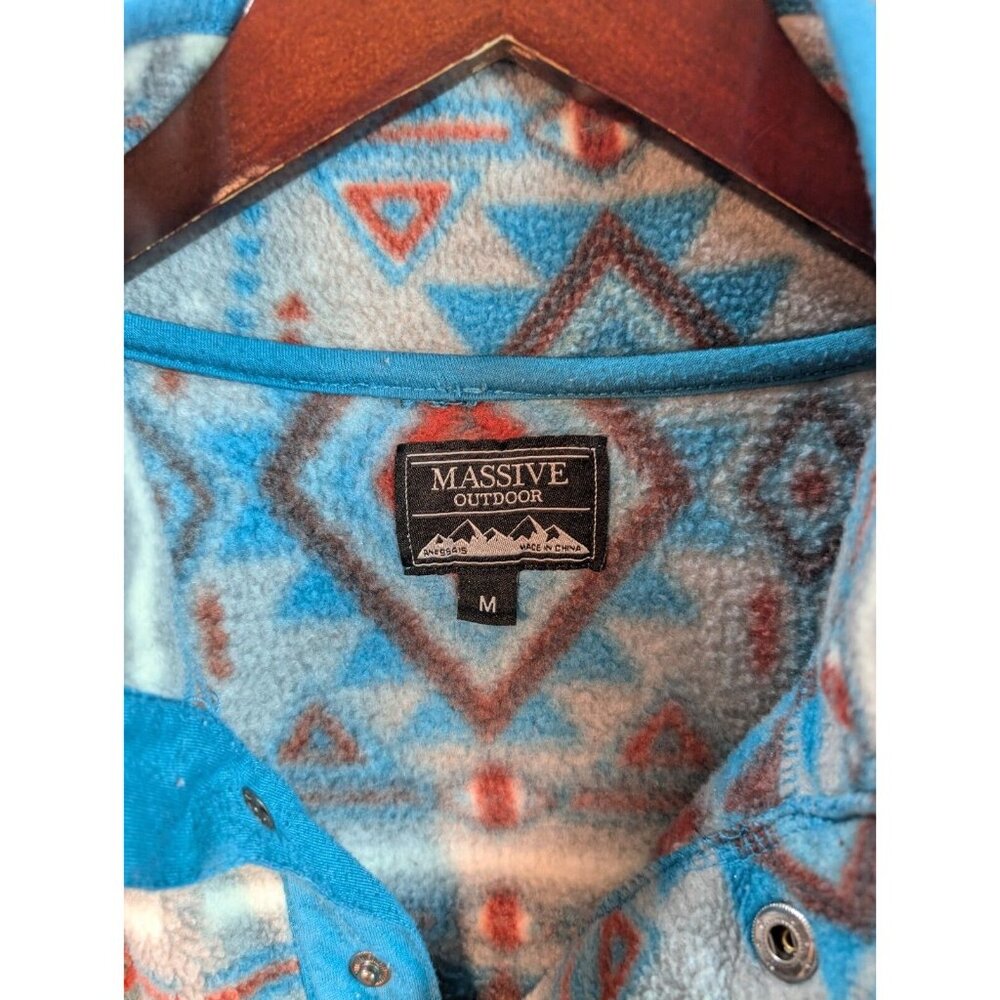 Massive Outdoor Mens Aztec Fleece Long Sleeve 1/4 Snap Button Size Medium Gray - Picture 4 of 7